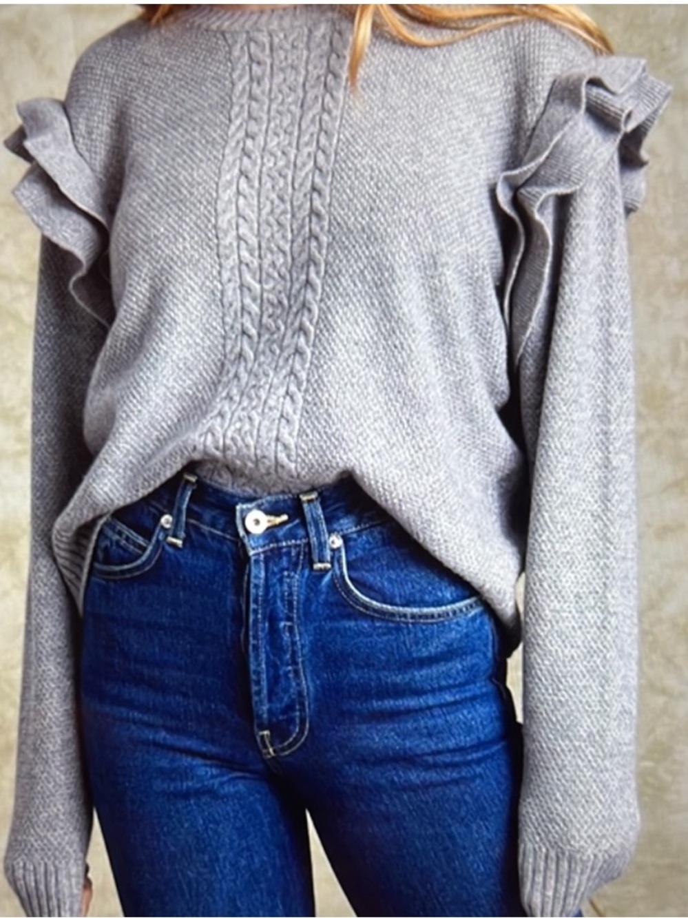 Chan Luu Women’s Medium Gray Wool Cashmere Blend Ruffle Sweater